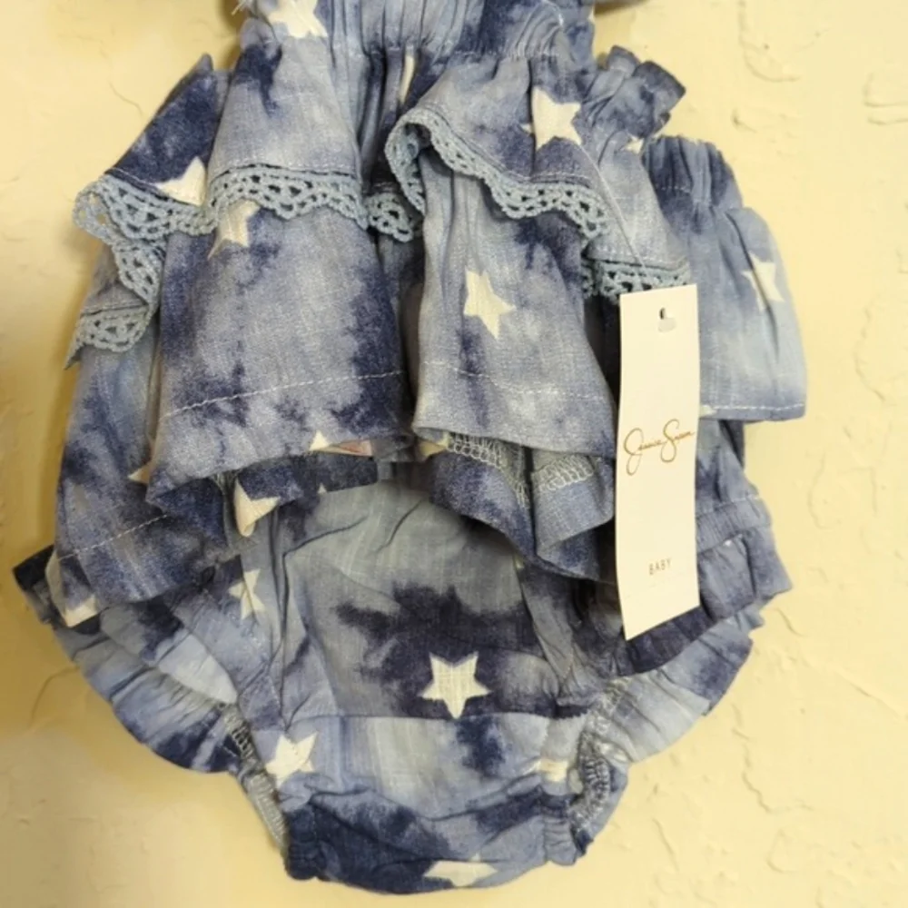 Jessica Simpson Blue Star Baby Dress Diaper Cover Set Size 3-6 months